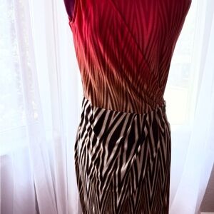 Calvin Klein Red to Brown Ombre Zebra Print Dress